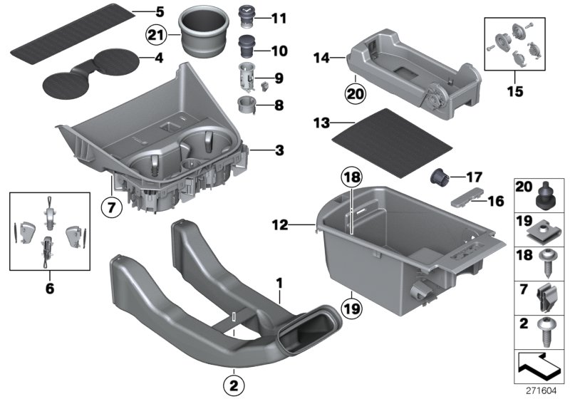 Diagram Mounting parts, center console for your BMW X4  