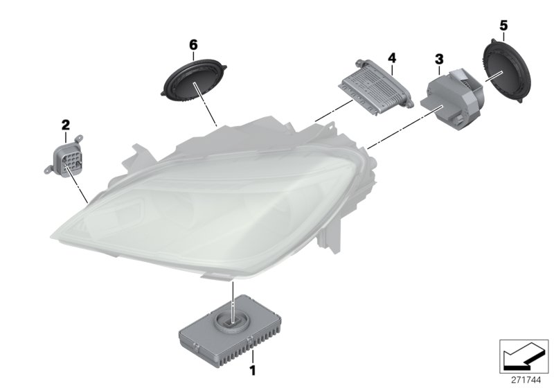 Diagram Single parts, headlight LED for your BMW 640iX  