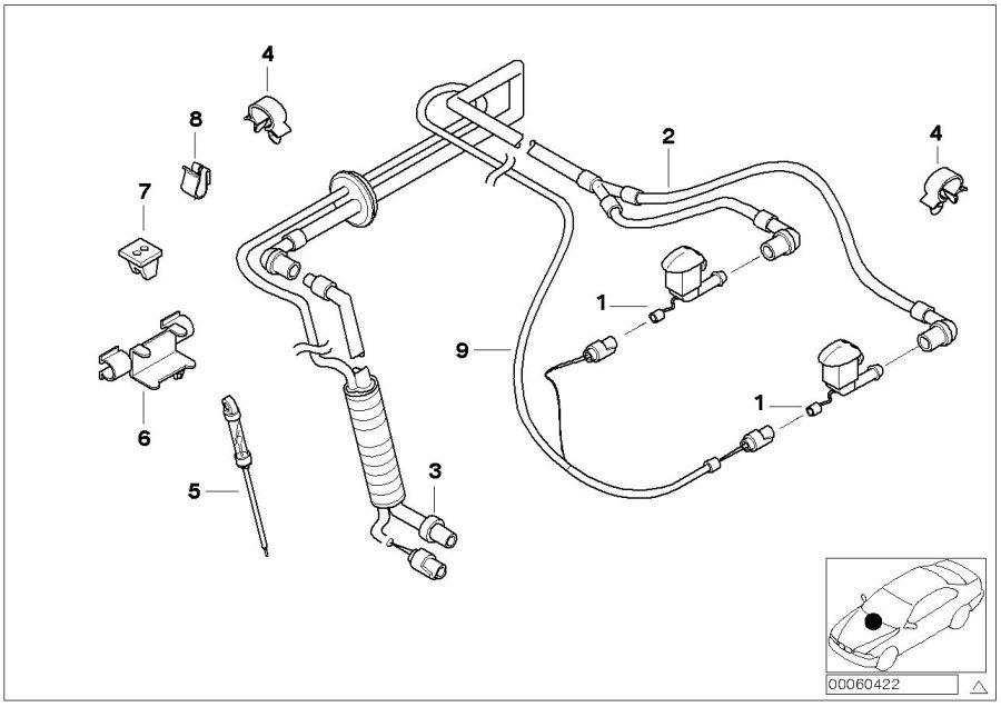 Diagram Single parts for windshield cleaning for your BMW