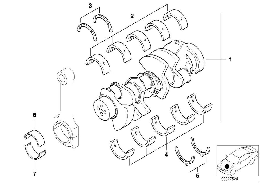 Diagram Crankshaft With Bearing Shells for your 2006 BMW M6   