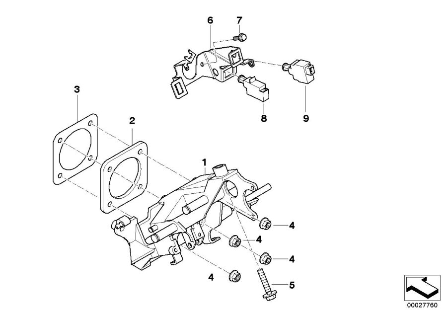 BMW 525i Supporting bracket, foot controls. Automatic - 35106751167 ...