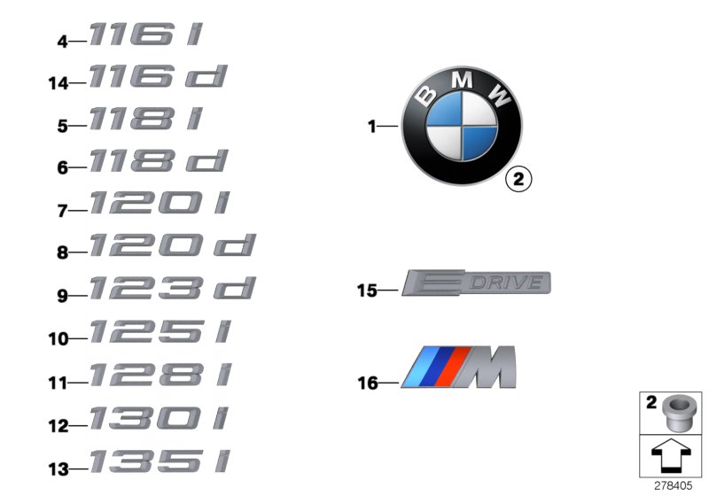 Diagram Emblems / letterings for your 2011 BMW 135i   
