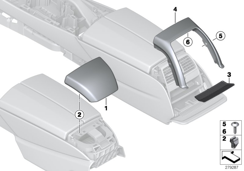 Diagram Mounting parts, center console, rear for your BMW