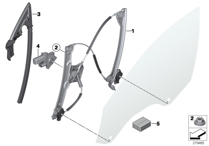 Diagram DOOR WINDOW LIFTING MECHANISM FRONT for your BMW