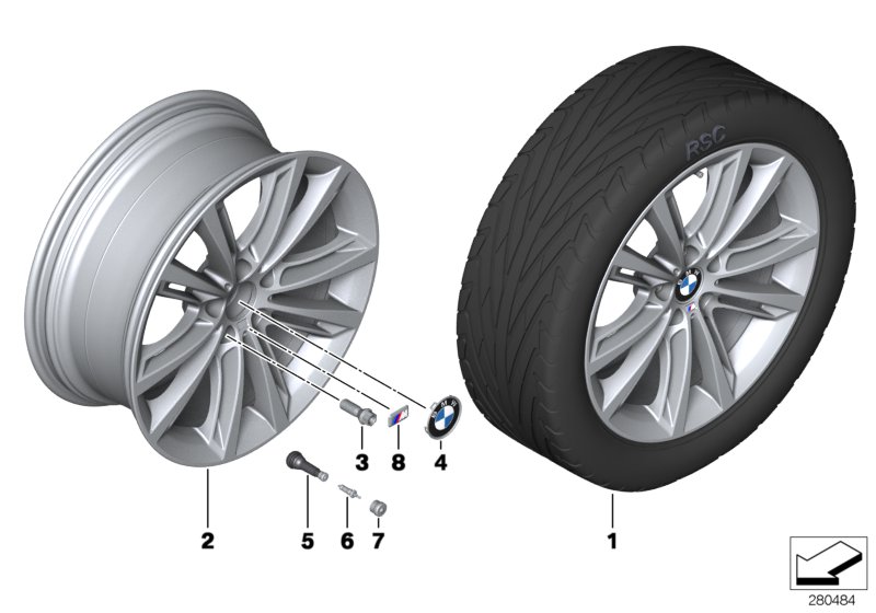 Le diagramme Roue AL M BMW à rayons en V (464) pour votre BMW 640iX  