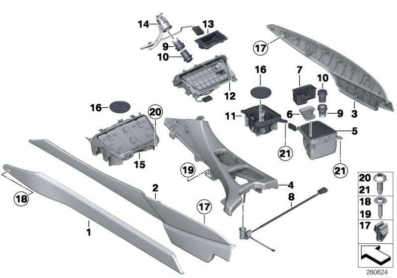 Diagram Mounting parts, center console for your 2019 BMW X5   