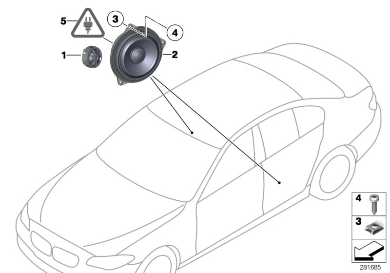 Diagram SINGLE PARTS F REAR DOOR TOP-HIFI SYST. for your BMW