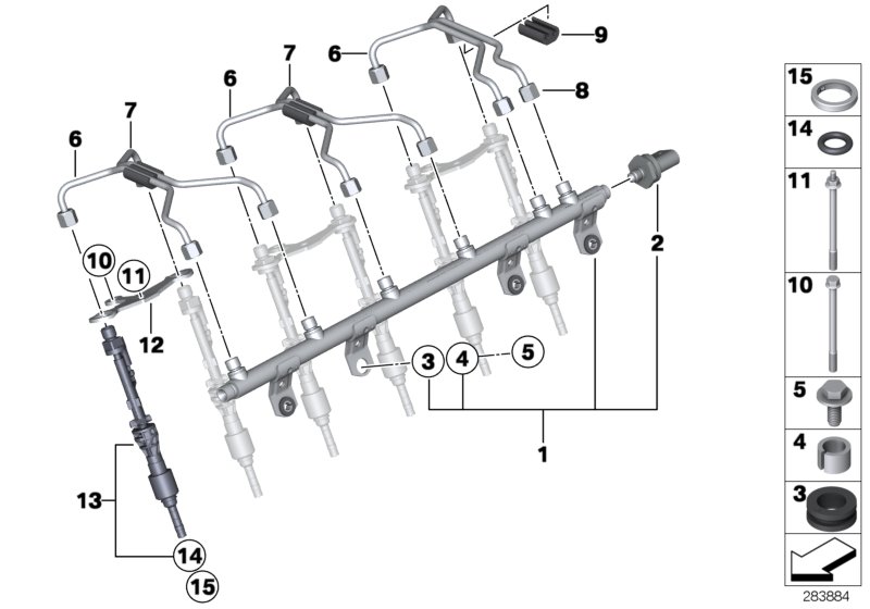 Diagram High-pressure rail/injector/line for your 2015 BMW 640iX   