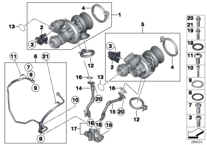 Diagram Exhaust turbocharger with lubrication for your BMW 650i  