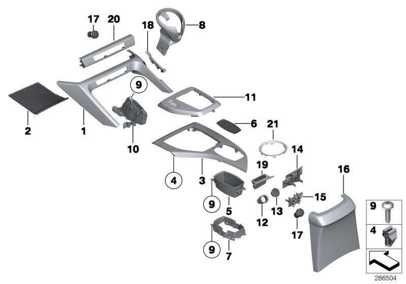 Diagram Mounting parts, center console for your 2021 BMW 228i   