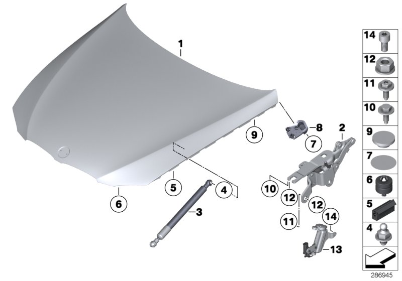 Diagram ENGINE HOOD/MOUNTING PARTS for your 2001 BMW 540i   