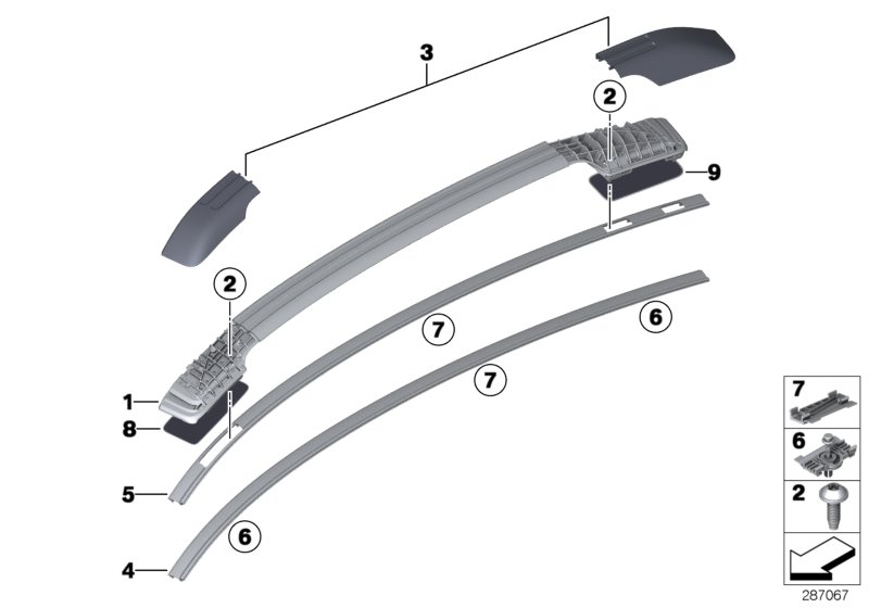 Diagram Roof MOULDING/ROOF rail for your BMW 530e  