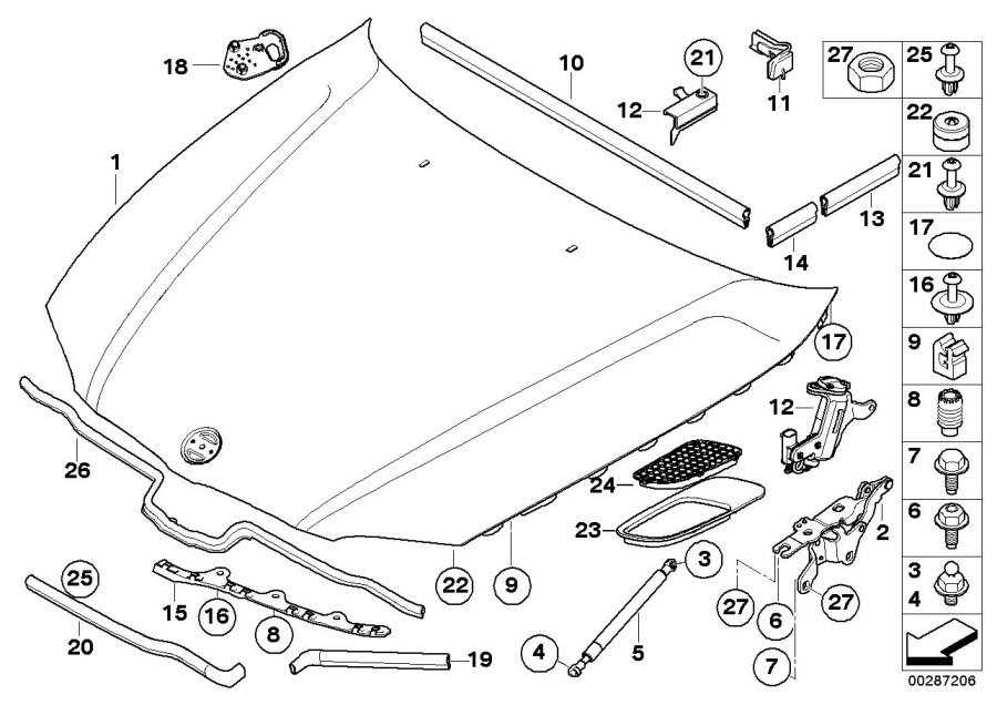 Diagram ENGINE HOOD/MOUNTING PARTS for your 1995 BMW