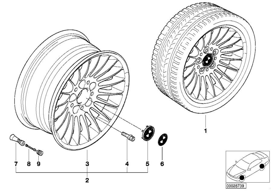 Le diagramme Jante à rayons radial (Styl. 61) pour votre BMW