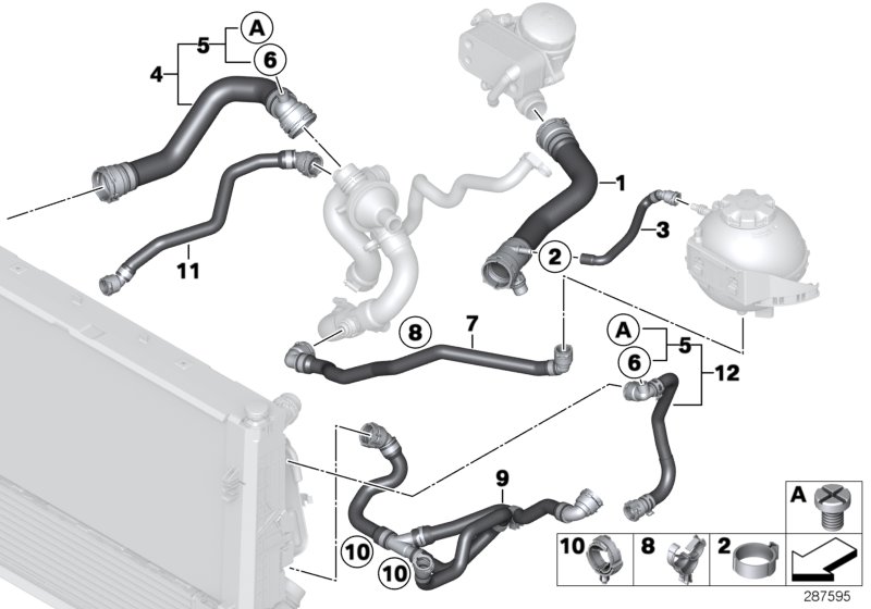 Diagram Cooling system coolant hoses for your 2011 BMW 550iX   