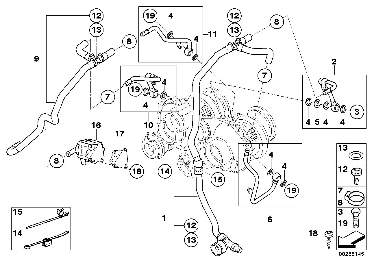 Diagram Engine cooling system exhaust turbo. for your BMW