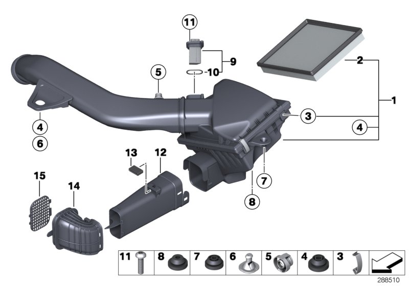 Diagram Intake muffler/Filter cartridge/HFM for your 2002 BMW X5   