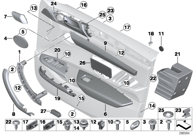 Diagram Surface-mounted parts, door panel, front for your 2004 BMW 530i   