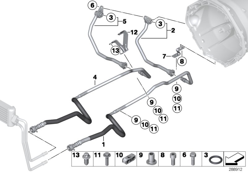 Diagram Transmission oil cooler line for your 2012 BMW M6   