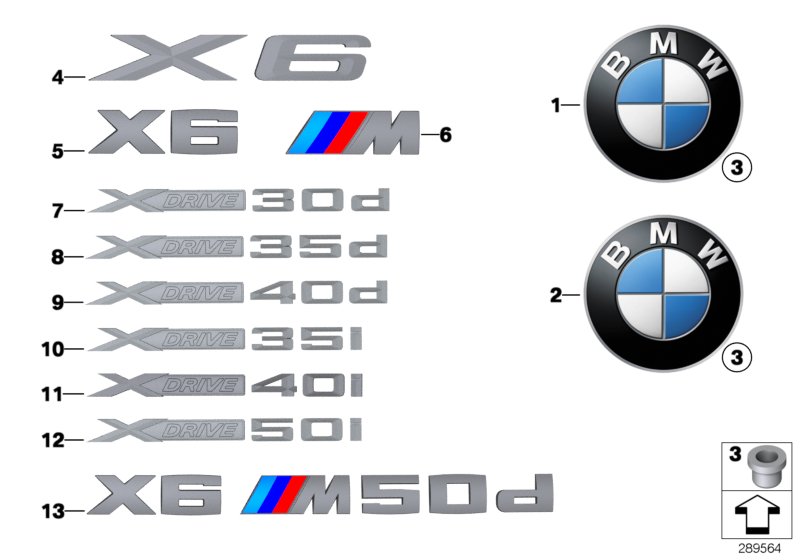 Diagram Emblems / letterings for your 2014 BMW X6   
