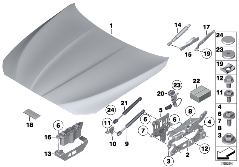 Diagram ENGINE HOOD/MOUNTING PARTS for your 2013 BMW 528iX   