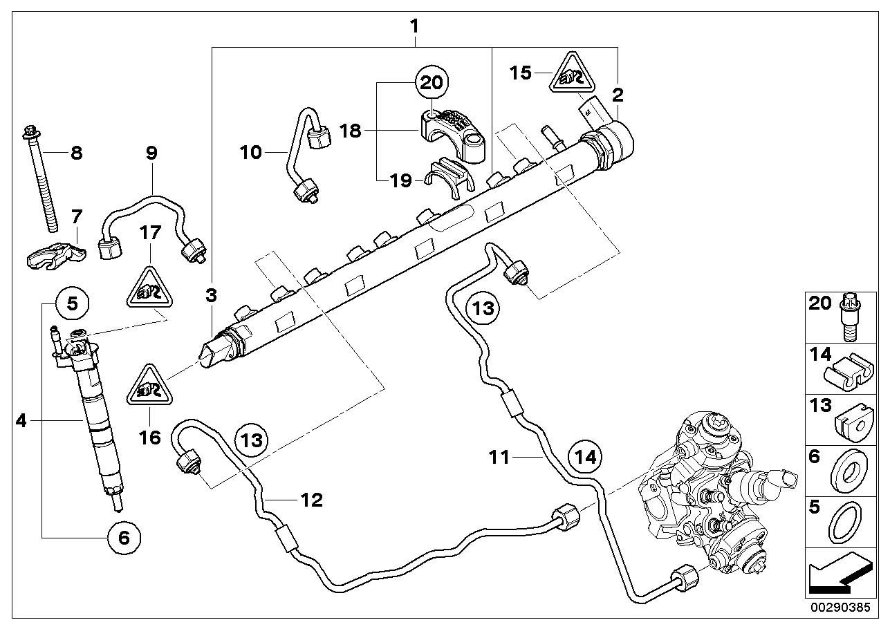 Le diagramme Accumulateur HP/injecteur/conduite pour votre BMW