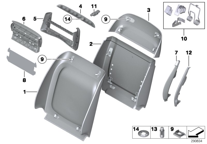 Diagram Seat, front, backrest trim covers for your 2018 BMW M6   