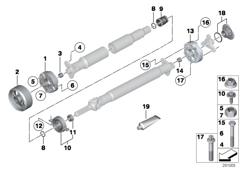 Diagram Hardy couplings/center bearing/inner nut for your 1996 BMW