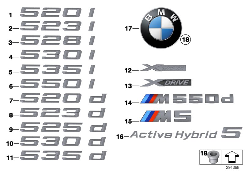 Diagram Emblems / letterings for your 2016 BMW 535dX   
