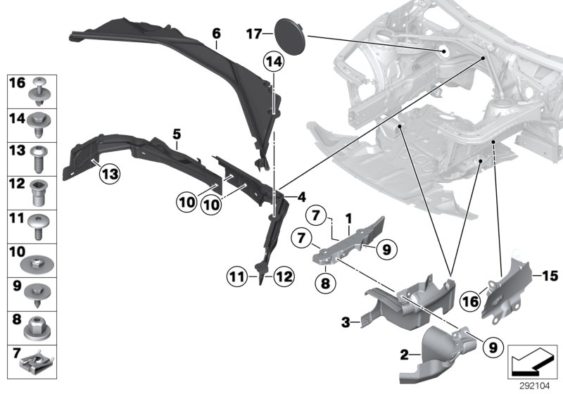 Diagram Mounting parts, engine compartment for your 1995 BMW
