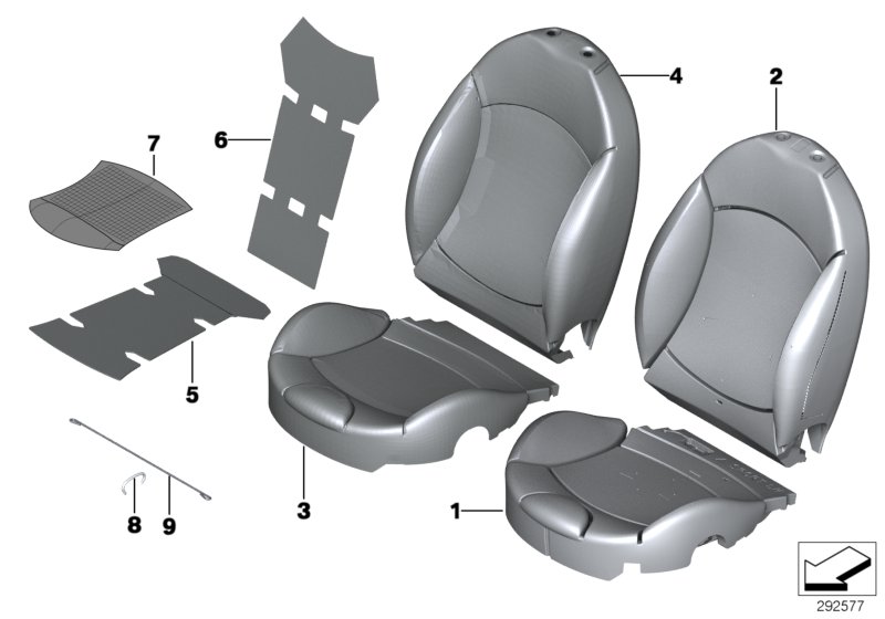 Diagram Seat, front, upholstery and cover for your MINI