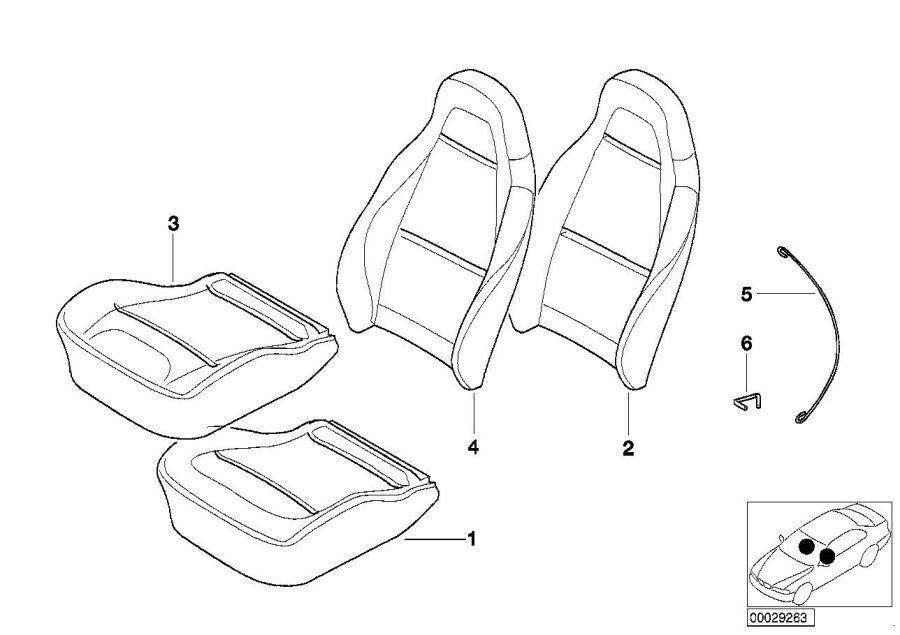 Diagram Seat, front, uphlstry, cover, Sport seat for your 2006 BMW M6   