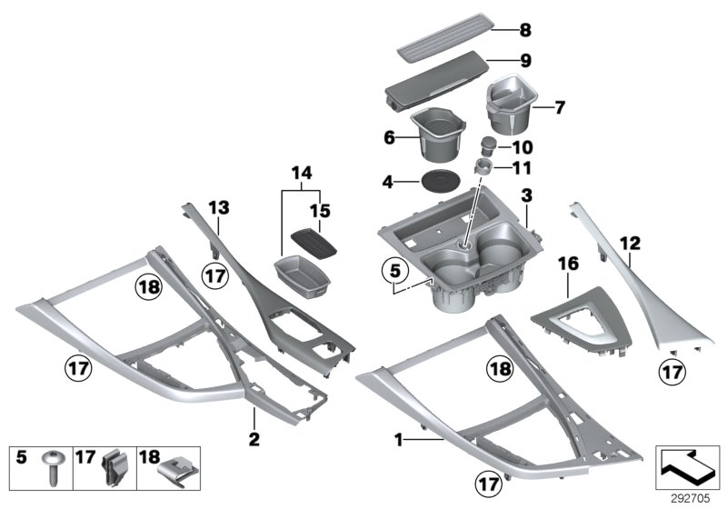 Diagram Mounting parts, center console for your 2021 BMW M3   