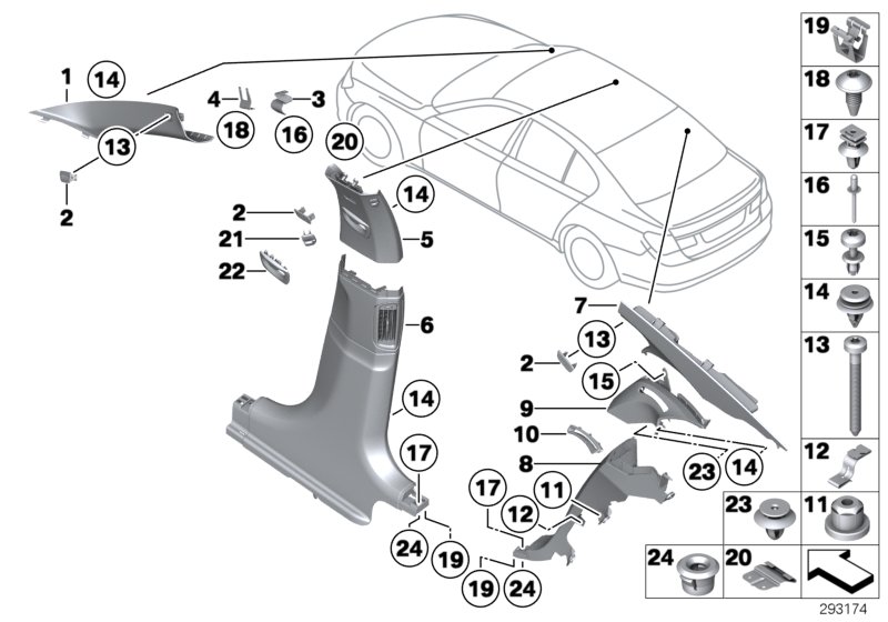 Diagram Trim panel A- / B- / C-Column for your BMW