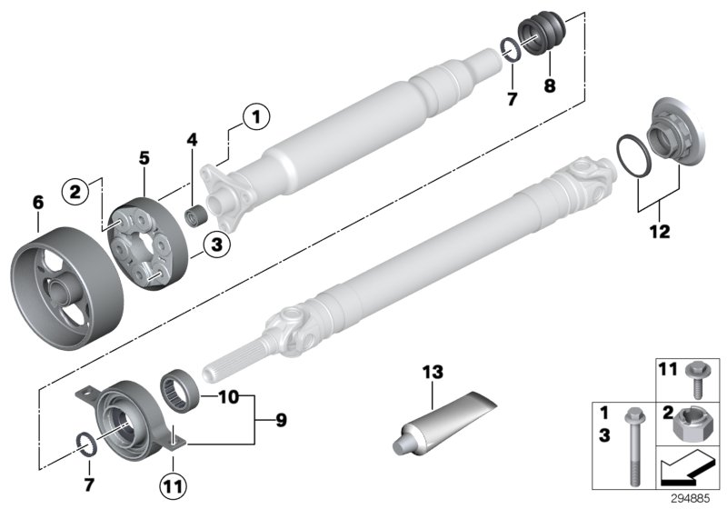 Diagram Hardy couplings/center bearing/inner nut for your 1996 BMW