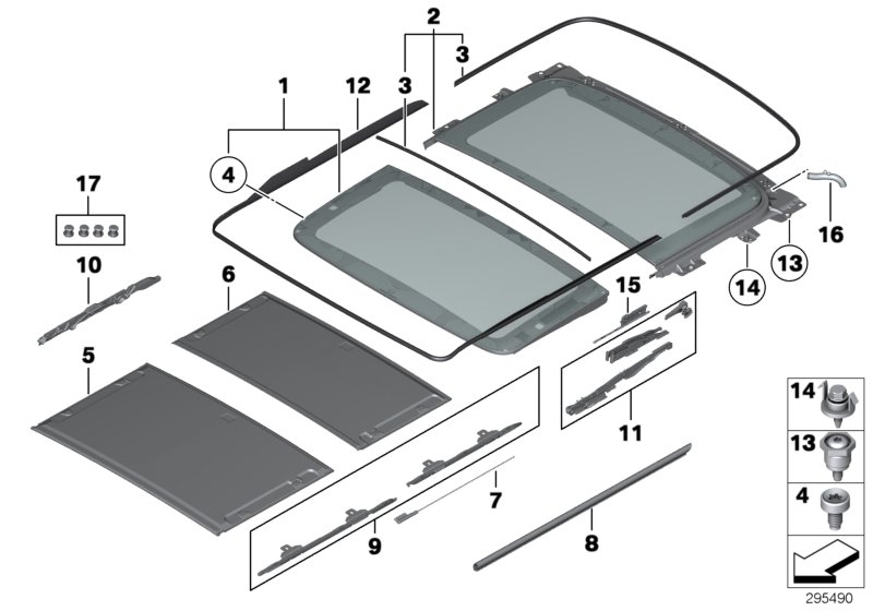 Le diagramme Pièces accolées toit panoramique pour votre BMW