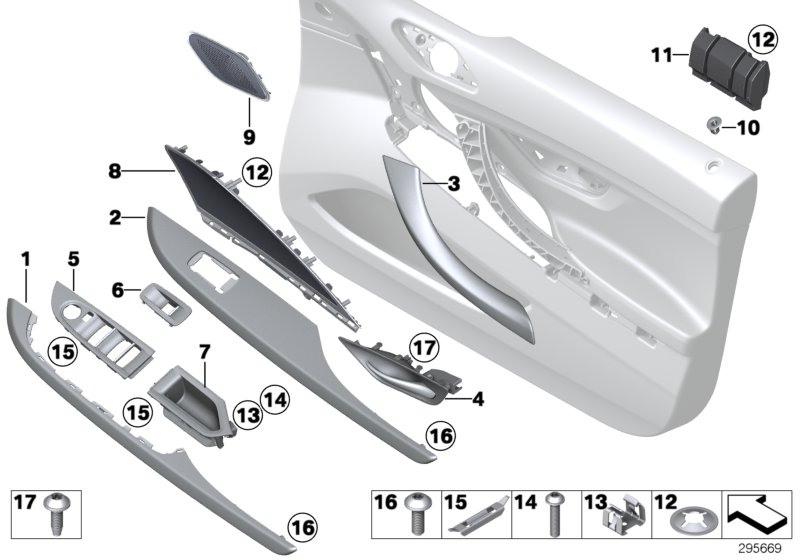 Le diagramme Eléments garniture porte avant pour votre BMW