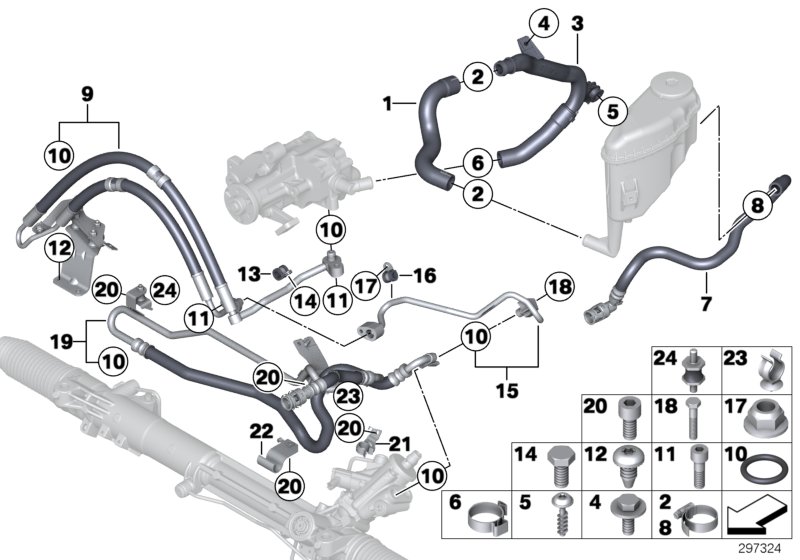 Diagram HYDRO STEERING-OIL PIPES for your BMW