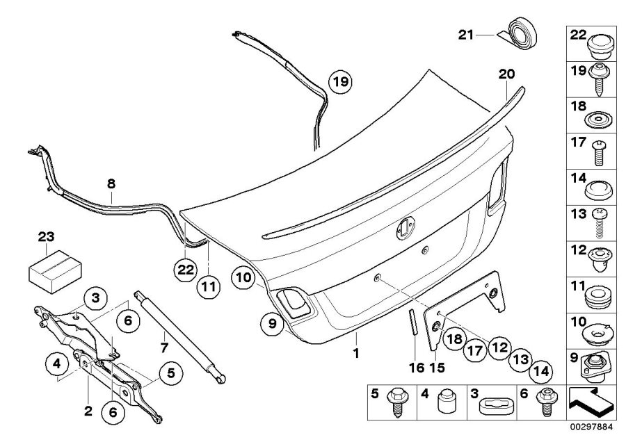 Diagram Single components for trunk lid for your BMW 330i  