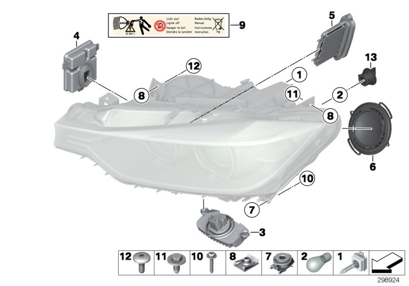 Diagram Single parts, xenon headlight for your BMW 320iX  