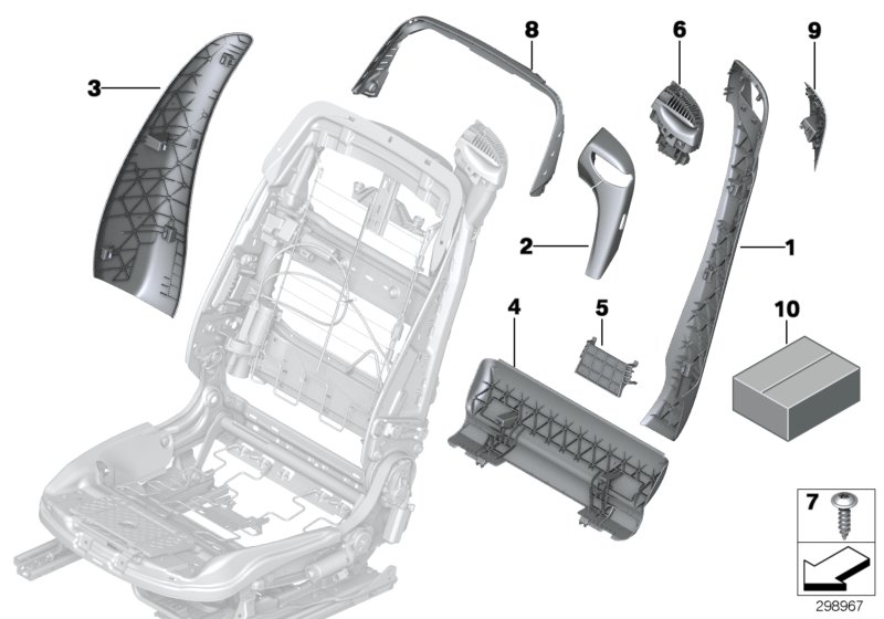 Diagram Seat, front, backrest trim covers for your 2010 BMW M6   