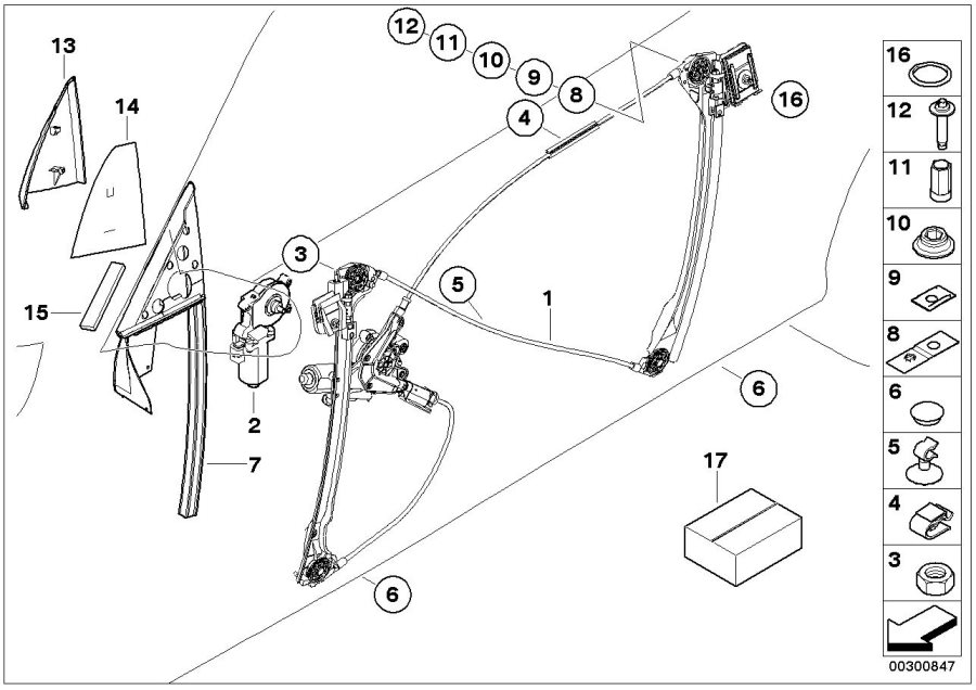 Diagram Door window lifting mechanism front for your BMW