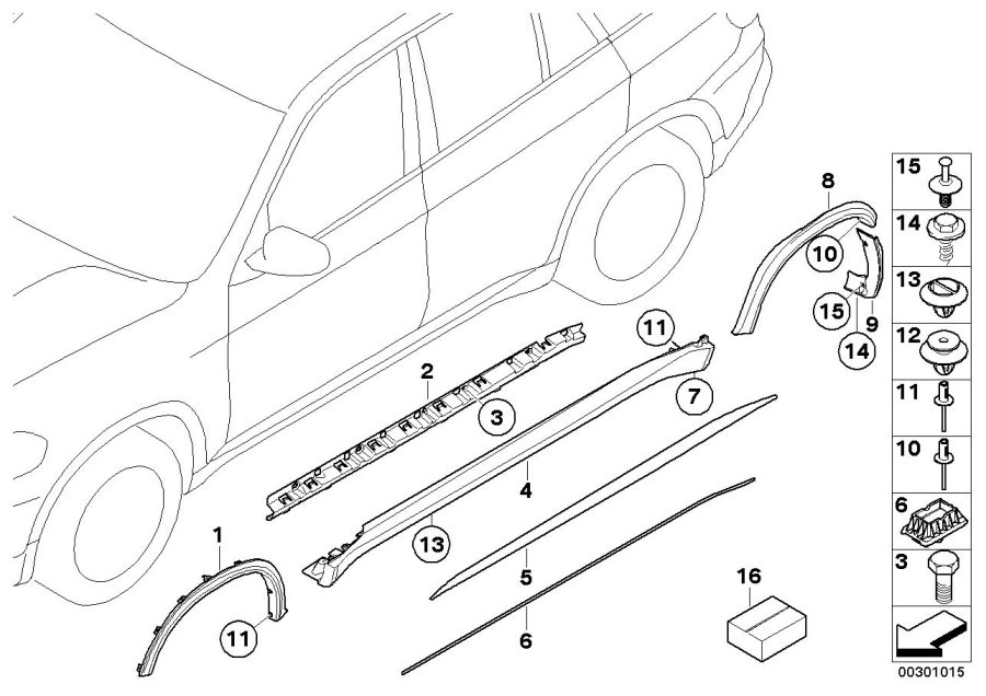Le diagramme Cache M bas de caisse / passage roue pour votre BMW