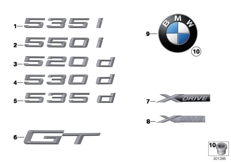 Diagram Emblems / letterings for your 2014 BMW 535iX   