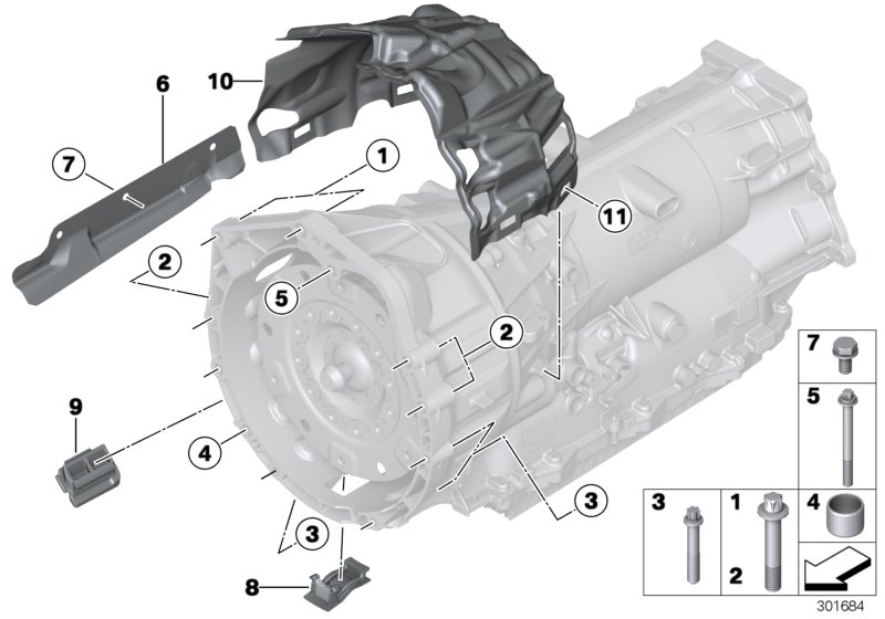 Diagram Gearbox mounting parts for your BMW 530e  