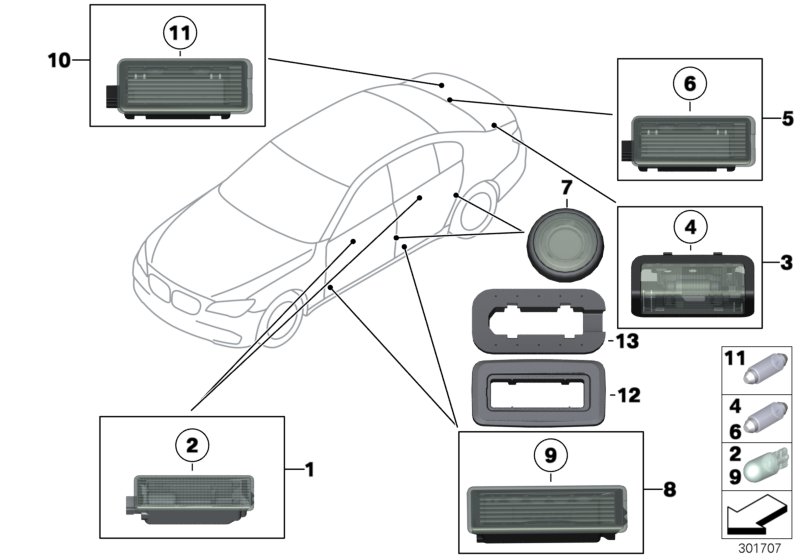 Diagram Various lamps for your 2004 BMW 320i   