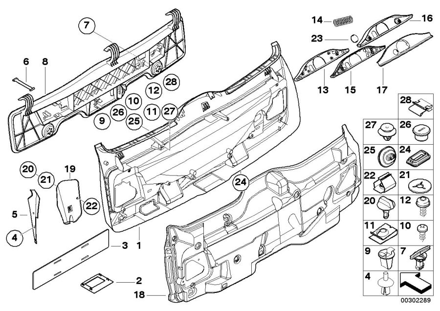 Diagram Lower tail lid trim panel for your BMW