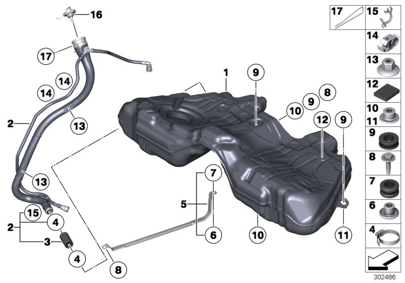 Diagram Fuel TANK/MOUNTING parts for your BMW