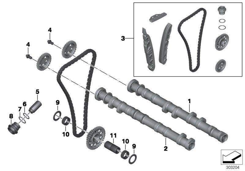 Diagram CAMSHAFT, CAMSHAFT GEAR, TIMING CHAIN for your BMW