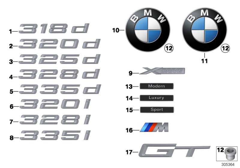 Diagram Emblems / letterings for your 2018 BMW 330iX   